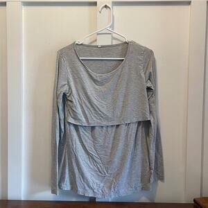 Gray Long-Sleeve Nursing/Layered Maternity Top - Unbranded